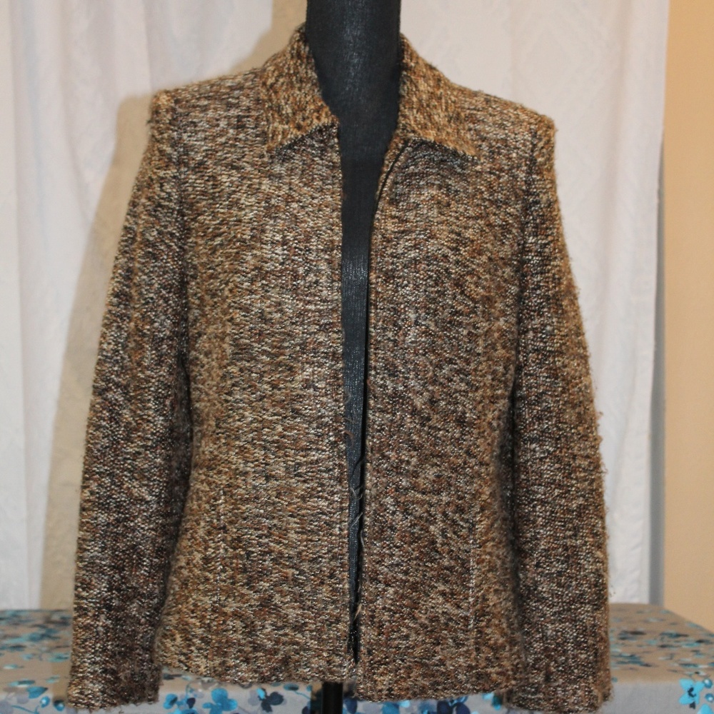 Sag Harbor Brown Knit Jacket Lined Long Sleeve